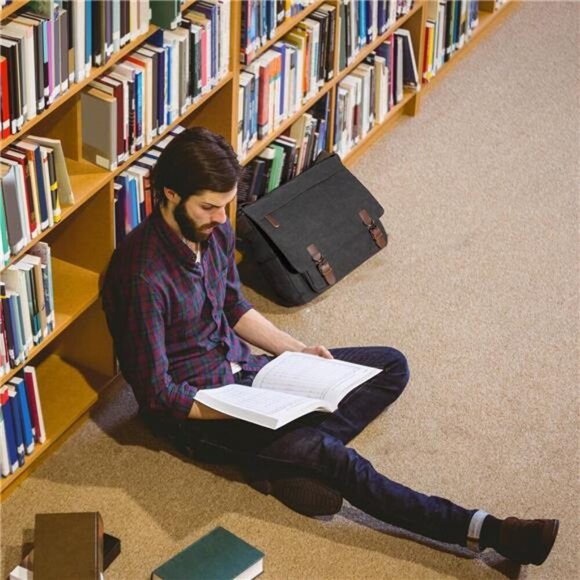 Canvas MessengerBag for Men Women,Travel Satchel Shoulderbag 15.6Inch Laptop Bag - Picture 5 of 7